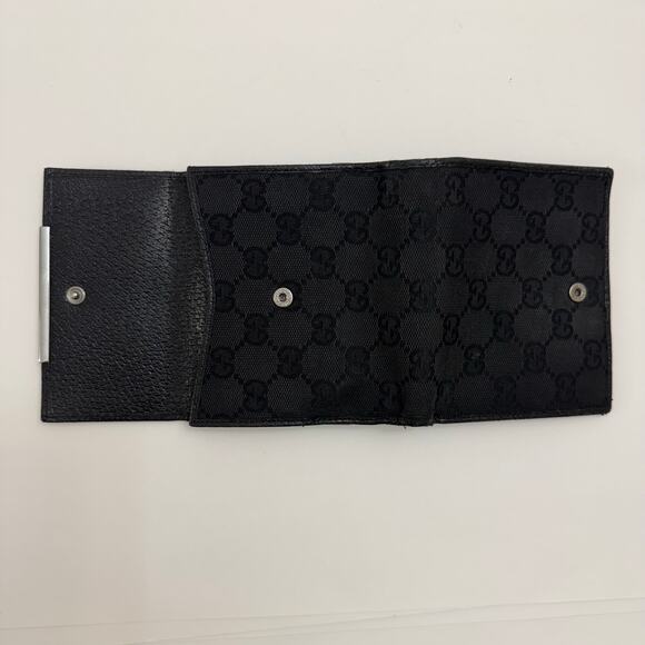 Gucci Double Sided Canvas GG Logo Leather Trim Bifold Wallet Black - Picture 5 of 15